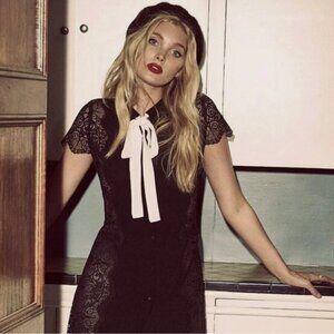 For Love & Lemons "Mon Cheri" Black Lace Bow Dress, Size L